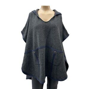 Moth 100% Wool Hooded Poncho Cape Sweater Pockets Hi-Low Hem Women XS/S